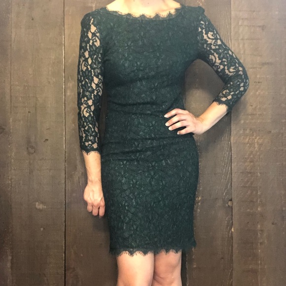 Aritzia Babaton Hunter Green Rafael Lace Dress 0 - Picture 4 of 11